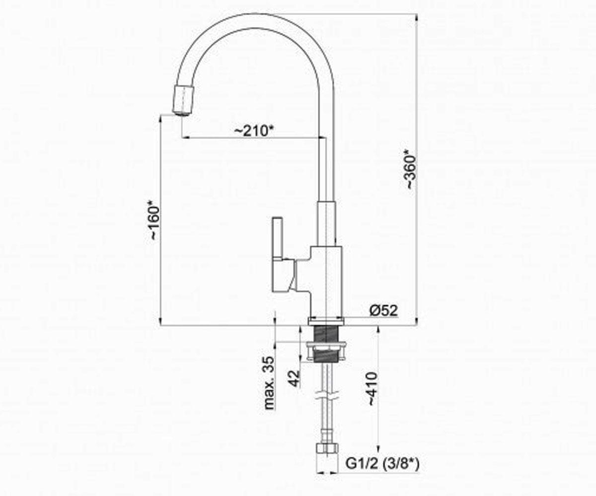 Смеситель для кухни гибкий  FLEXY FL300R8:Чертеж 