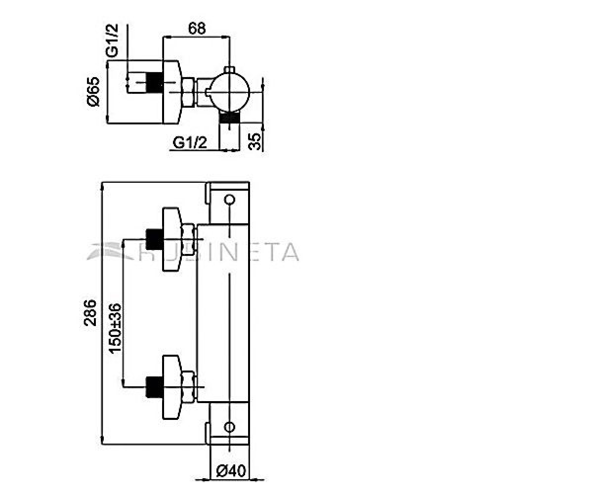 Смеситель для душа  THERMO H20008:Чертеж 