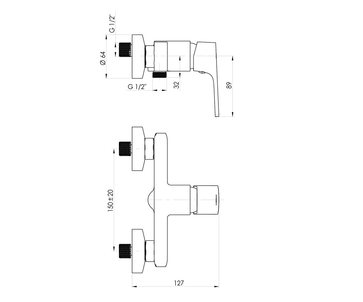 Смеситель с душем  MODENA MD20B08:Чертеж 