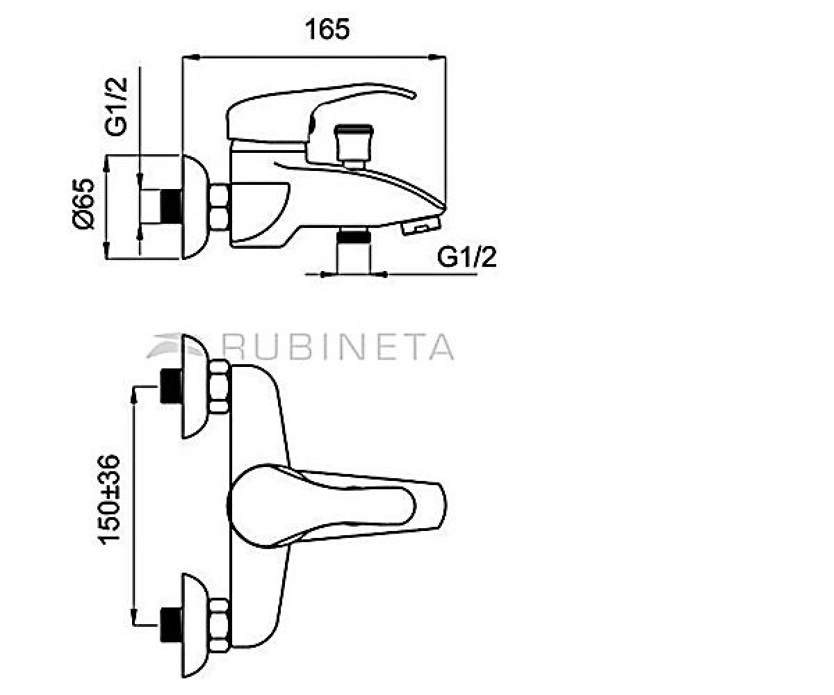 Смеситель в ванную  TURBO T10K02:Чертеж 
