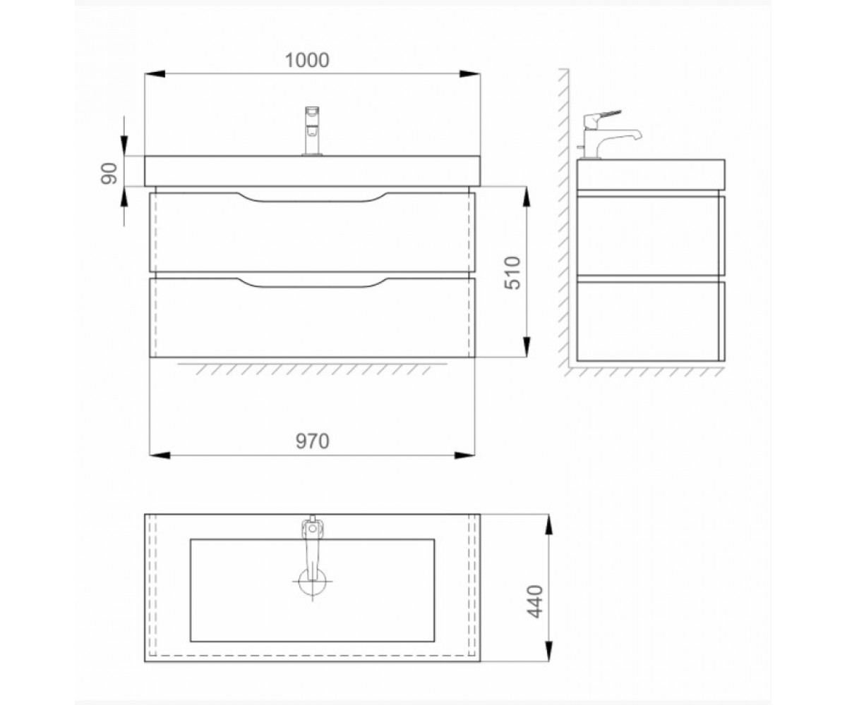 Подвесная тумба с раковиной  ALESSA AIR WHITE MV0000365:Чертеж 