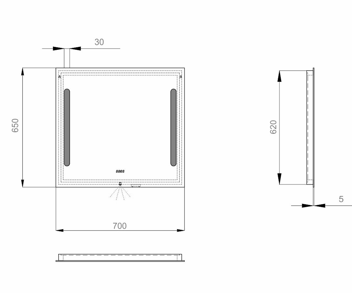 Зеркало с led часами  LAVA СТЕЛЛА ZL0000139:Чертеж 