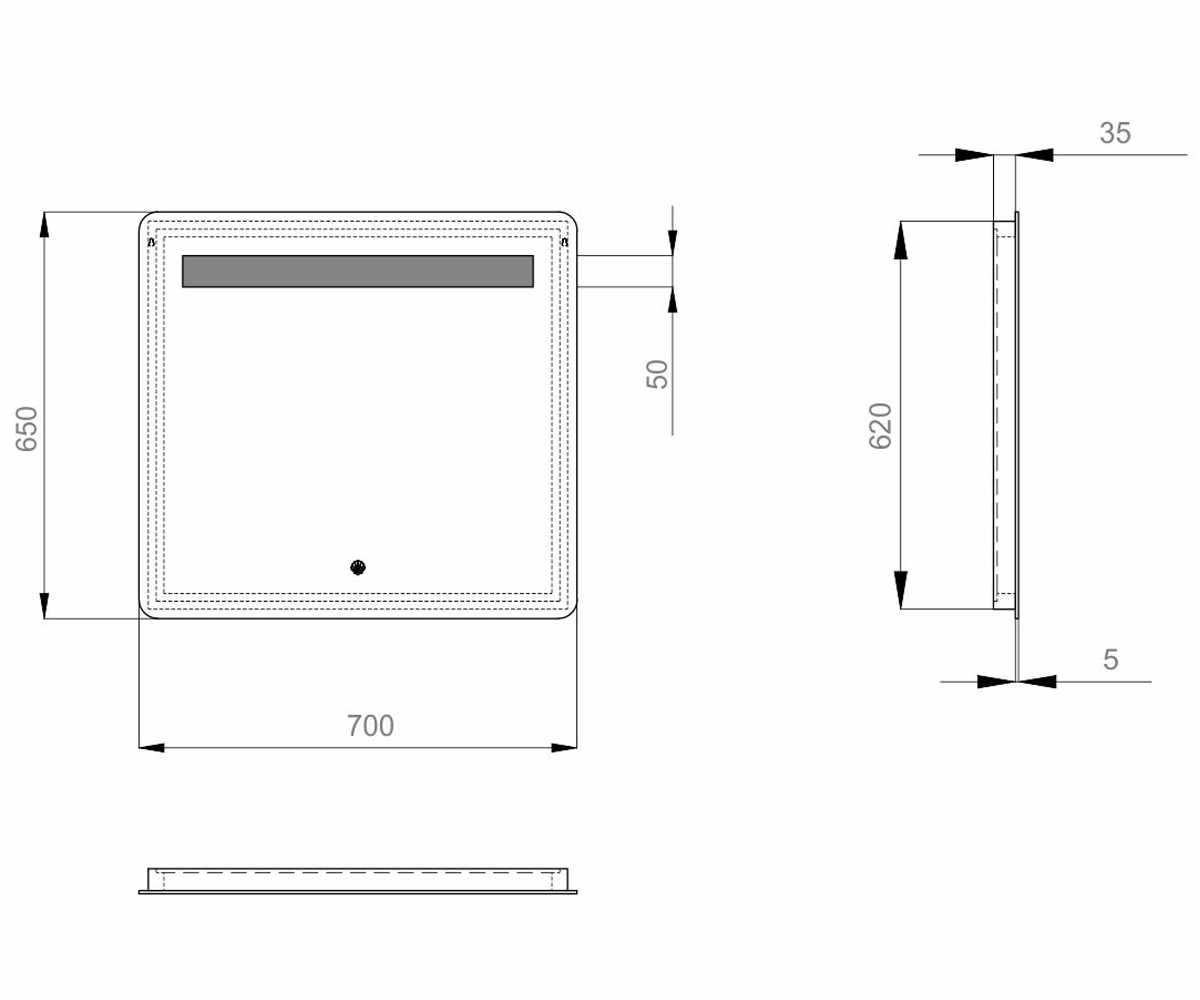 Зеркало для ванны с сенсором  LAVA РАДА ZL0000170:Чертеж 