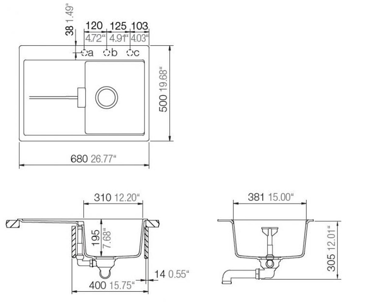 Оборачиваемая кухонная мойка  EDEN D 100S 14034026:Чертеж 