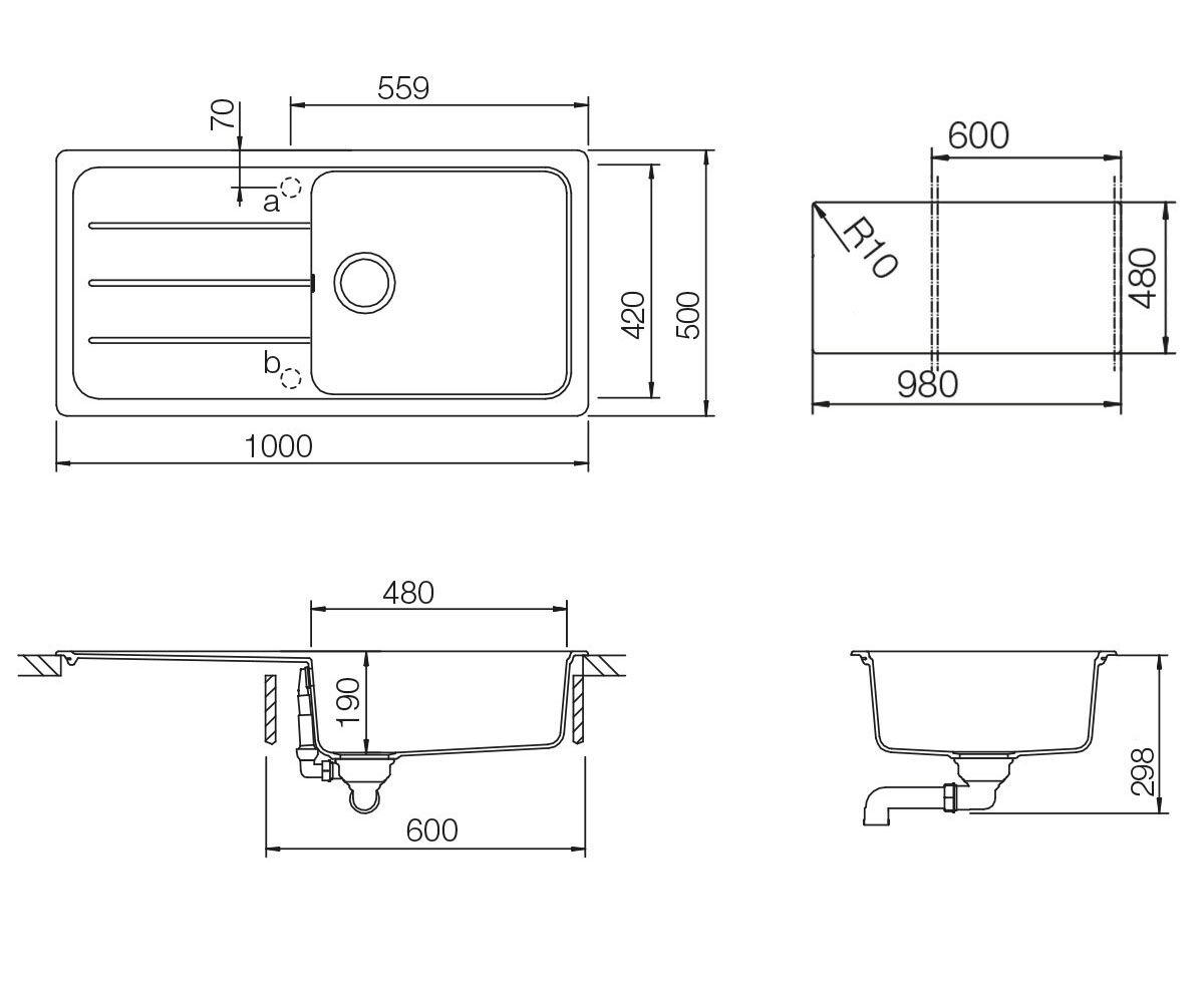 Композитная мойка  FORMHAUS D 100L 17056022:Чертеж 