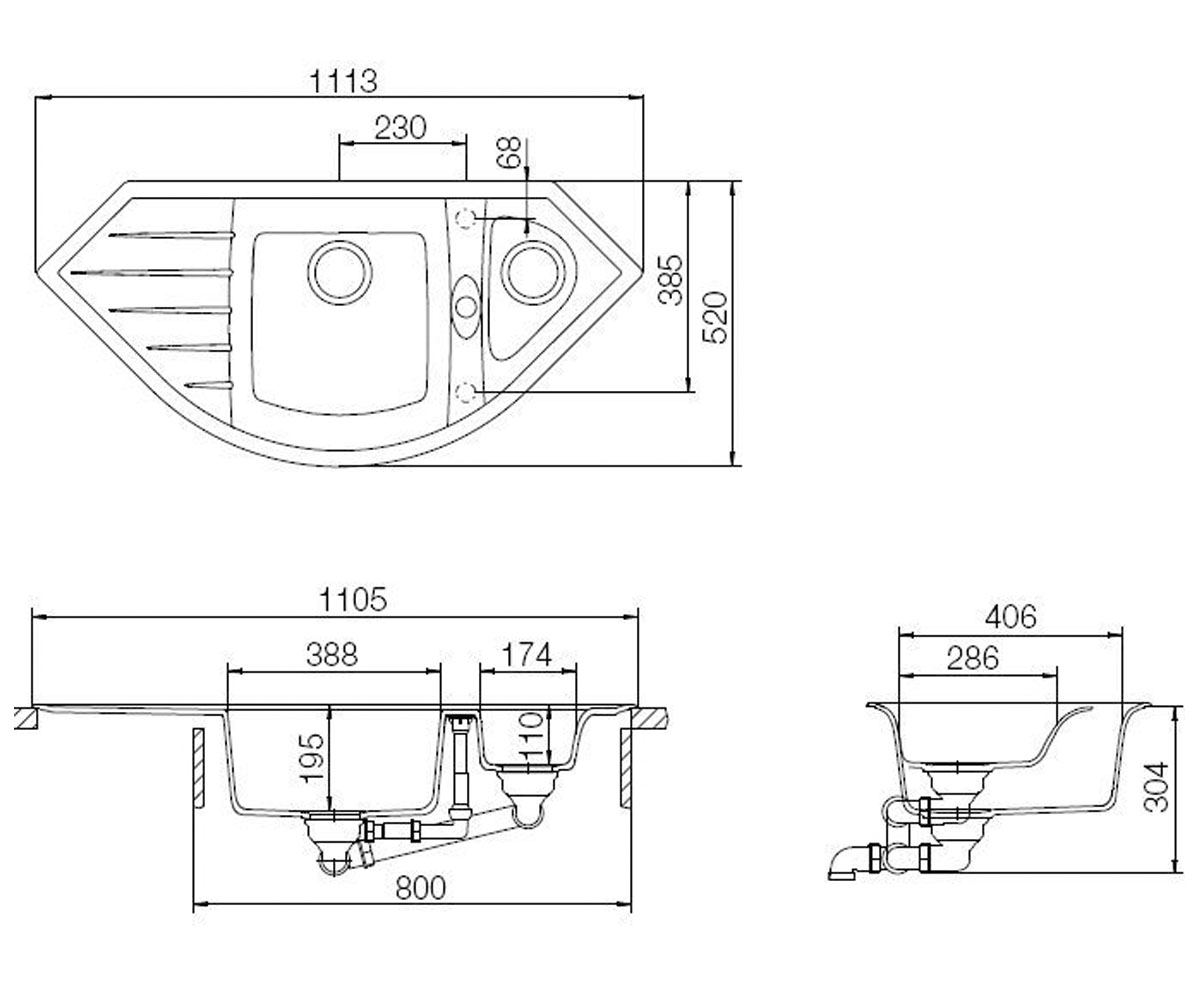 Угловая мойка  GENIUS C 150 18129022:Чертеж 