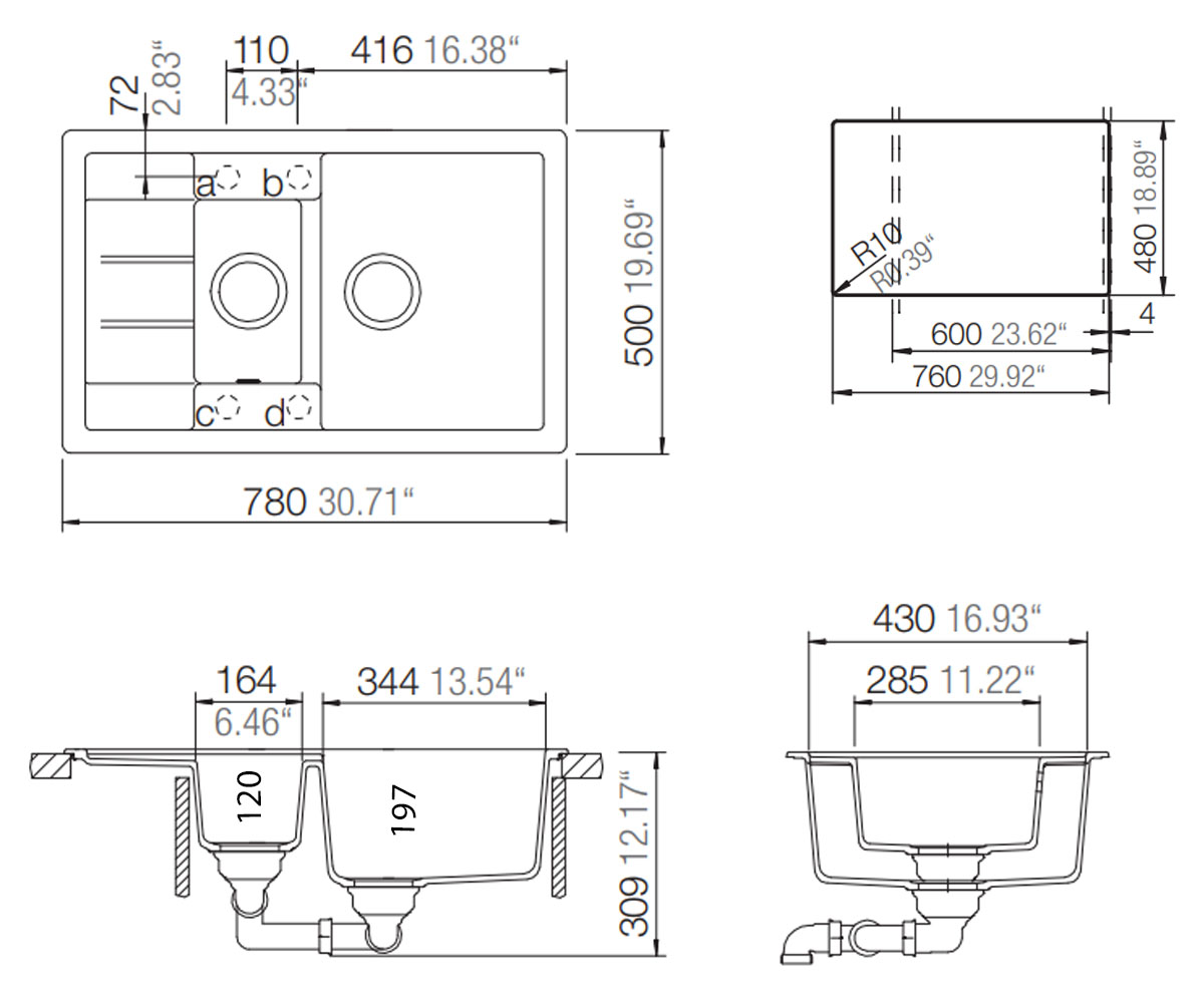 Мойка на полторы чаши  MANHATTAN D 150S 22076026:Чертеж 