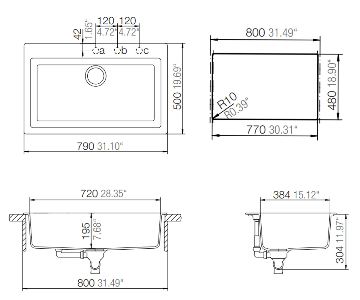 Мойка прямоугольная  PRIMUS N 100XL 24028010:Чертеж 