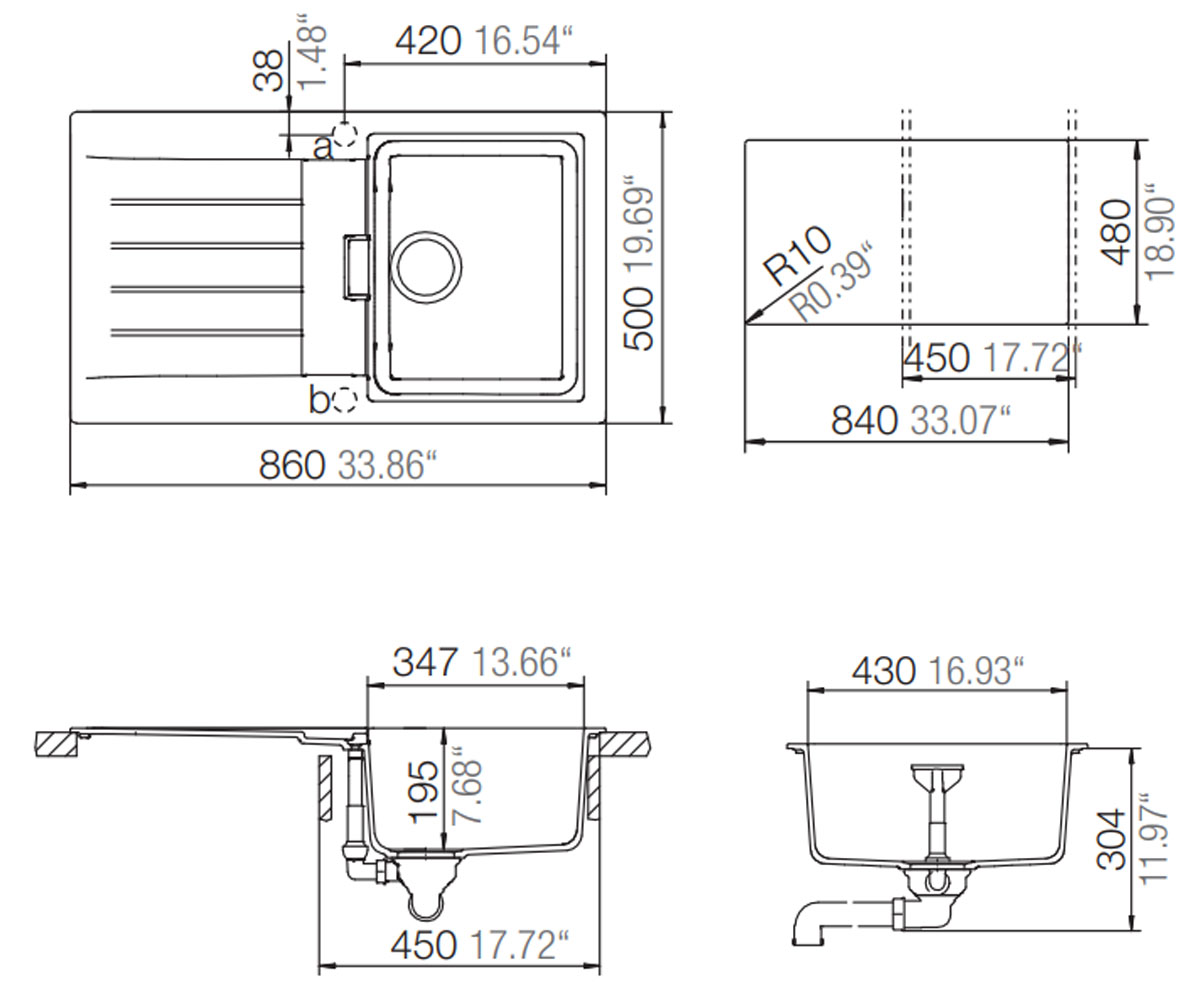 Мойка на столешницу  PRIMUS D 100 24044542:Чертеж 