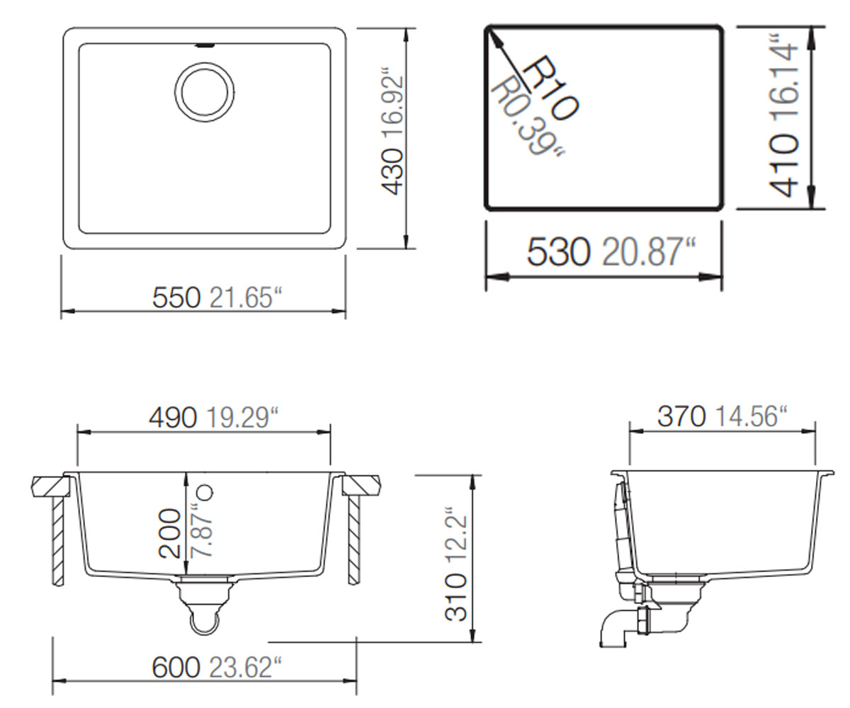 Композитная мойка  QUADRO N 100 25026022:Чертеж 
