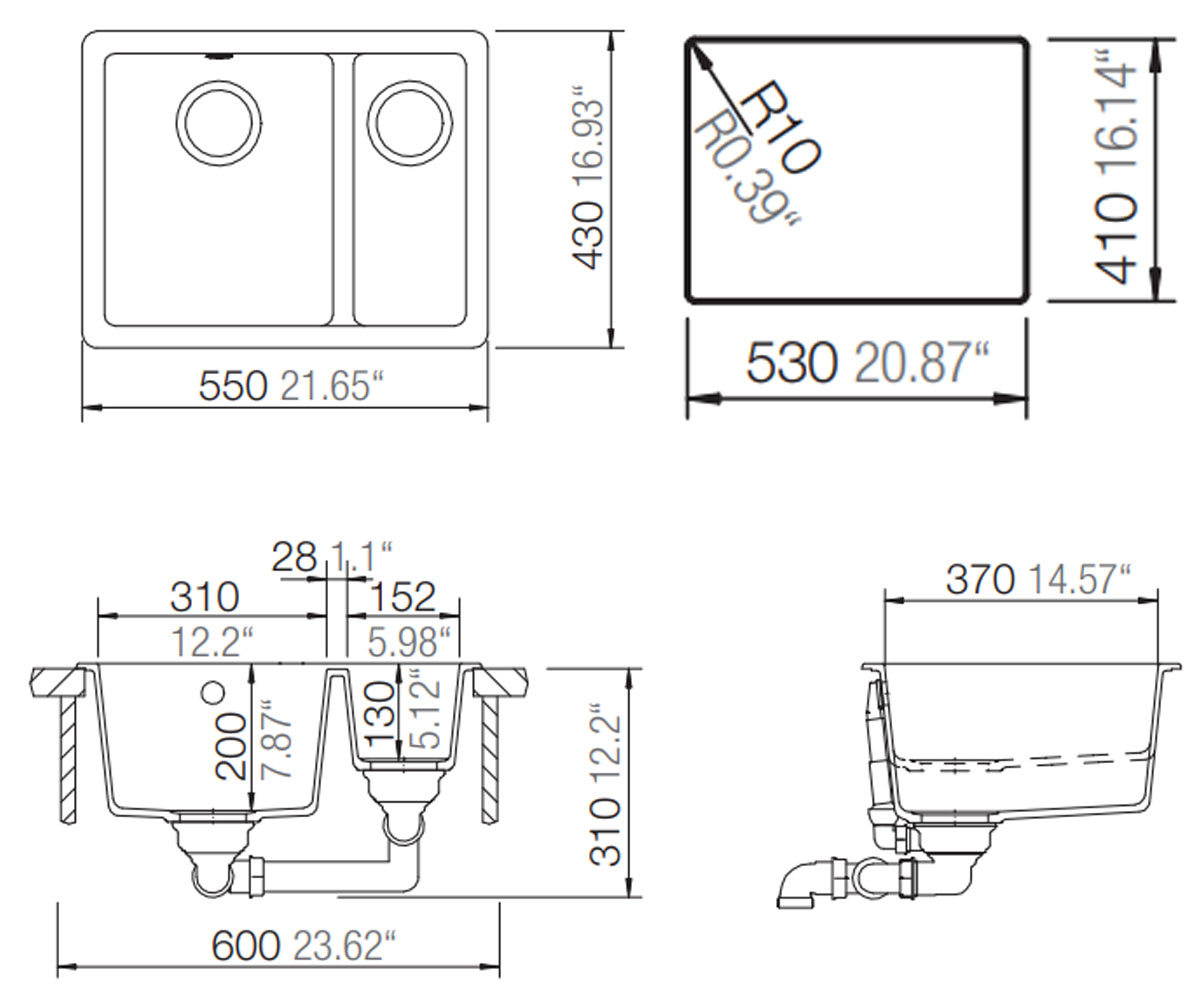 Мойка на полторы чаши  QUADRO N 150 25066001:Чертеж 