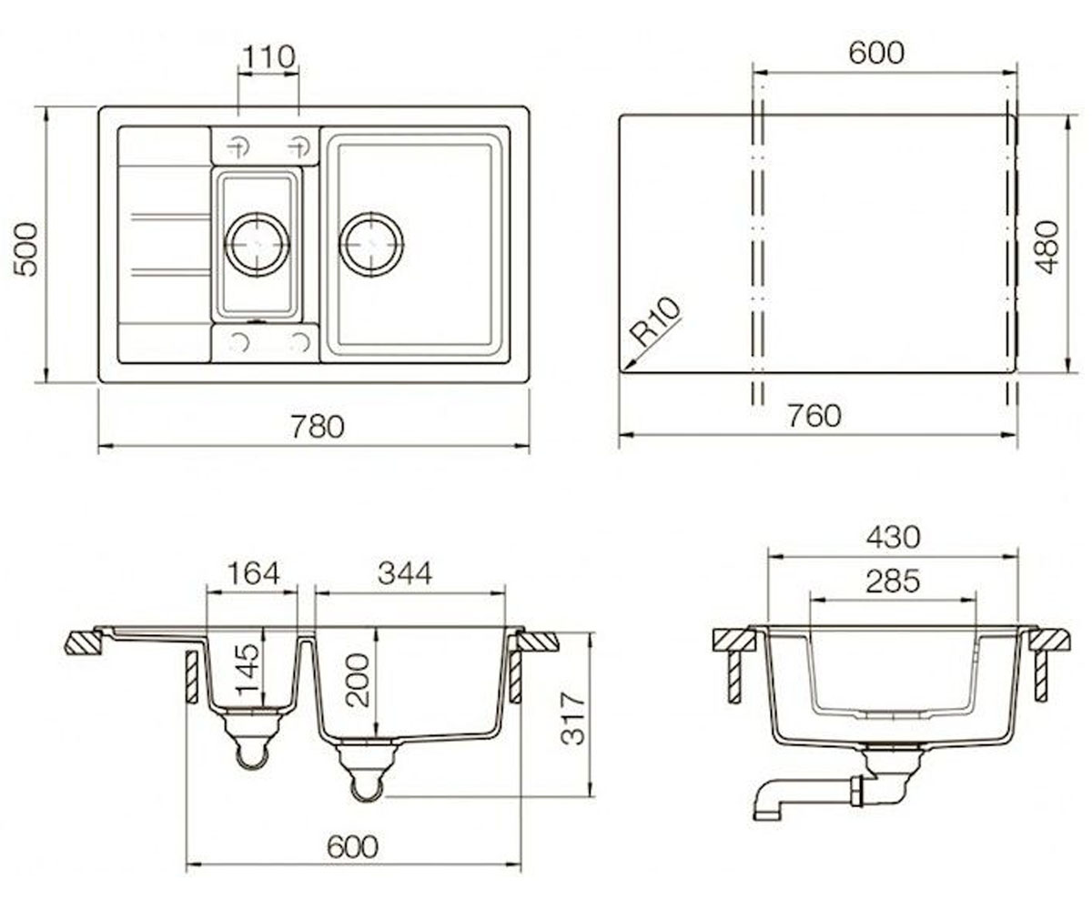 Мойка полуторная  ASTER D 60 31076010:Чертеж 