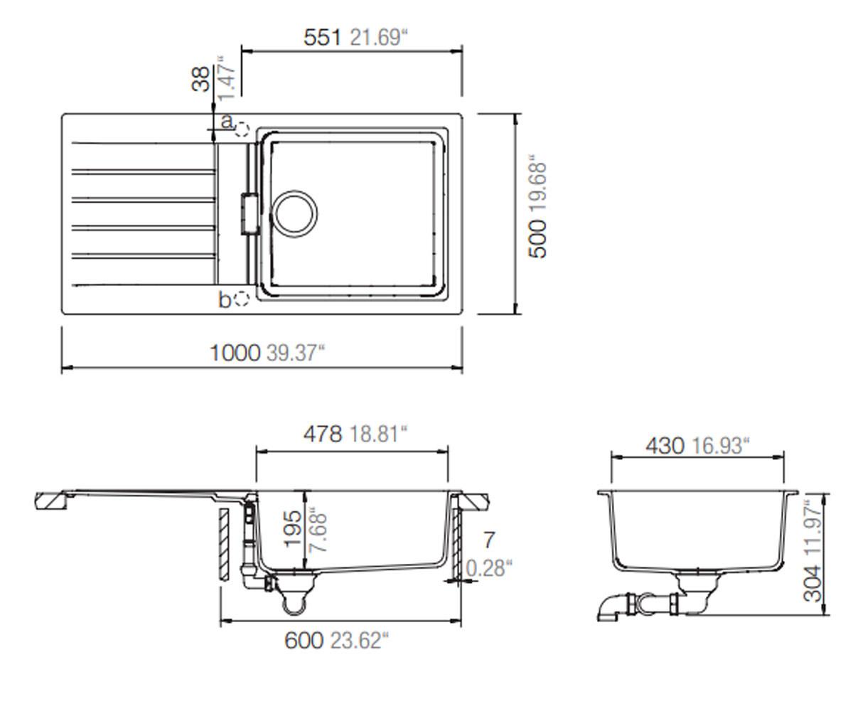 Мойка с крылом  SIGNUS D 100L 50056097:Чертеж 