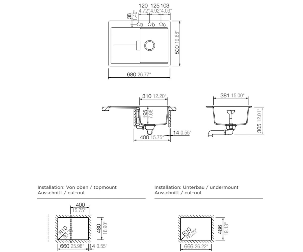 Мойка кухонная  HORIZONT D 100S 52034089:Чертеж 