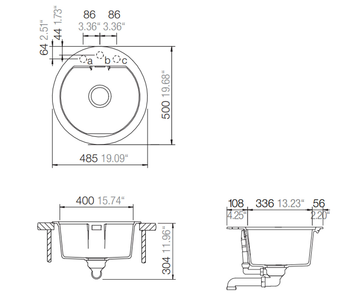 Круглая кухонная мойка  MONO R 100 53014584:Чертеж 