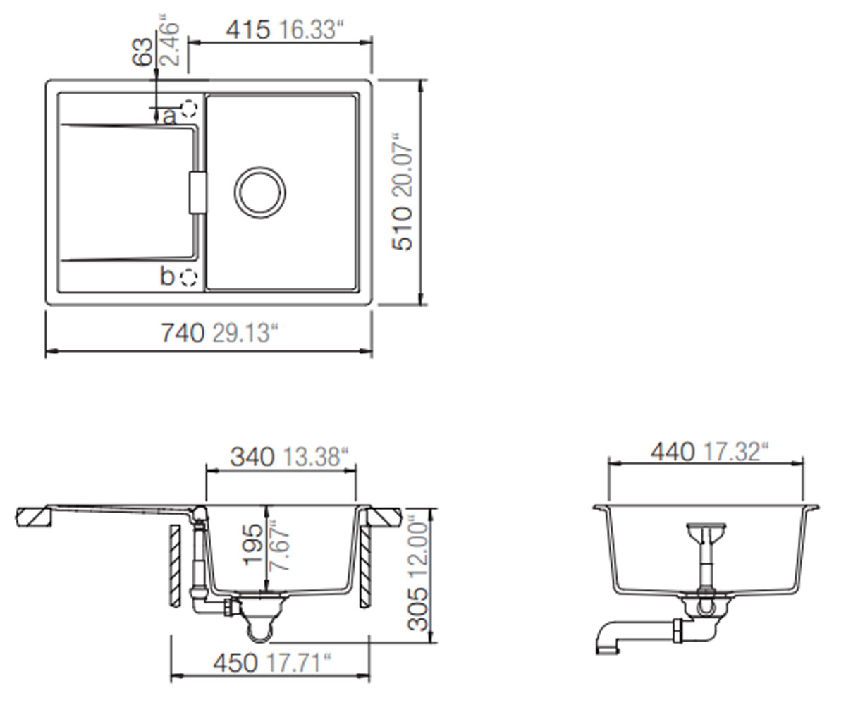 Кухонная мойка с крылом  MONO D 100S 53034584:Чертеж 