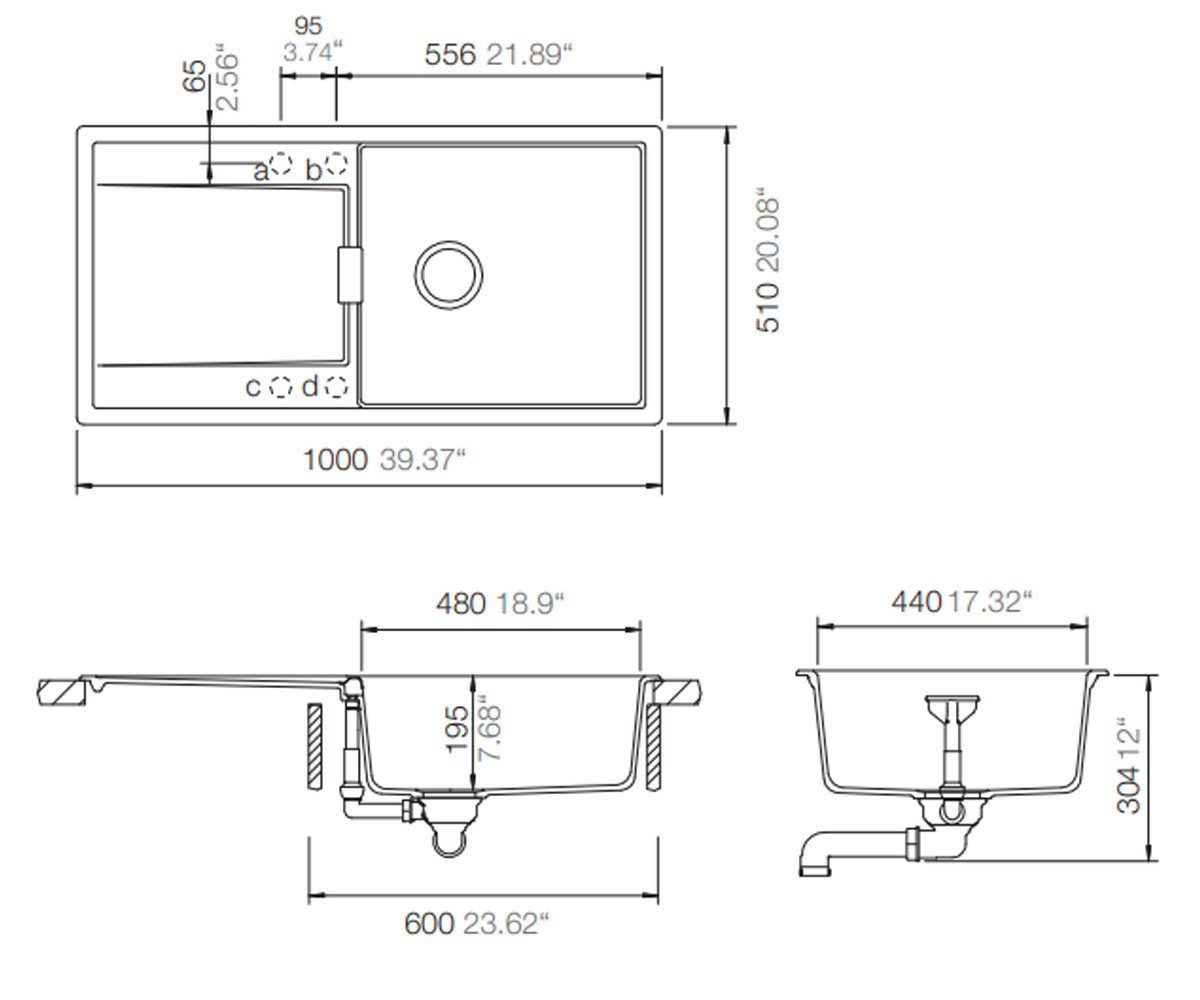 Мойка с крылом  MONO D 100L 53056099:Чертеж 