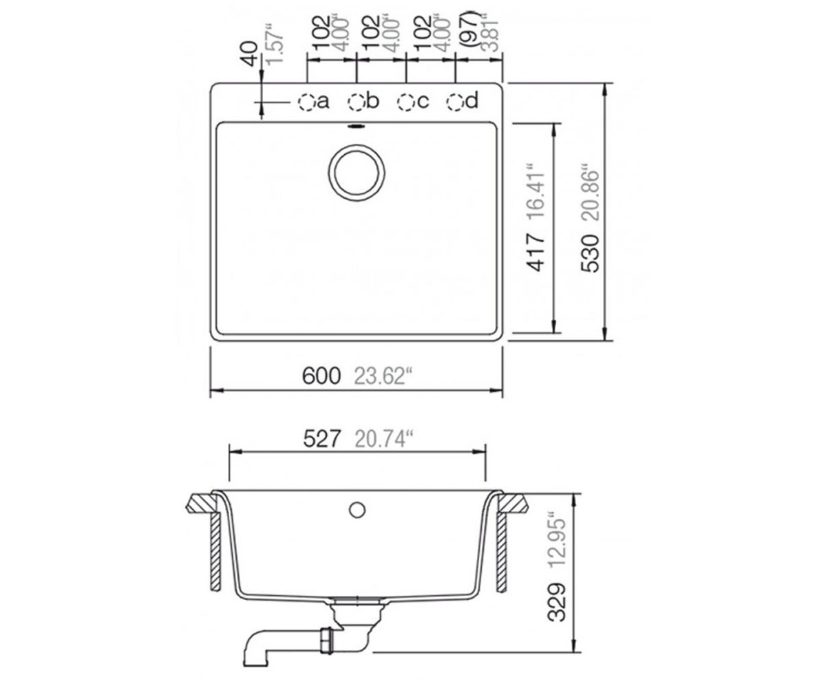 Мойка накладная  MONO N 100L 53166089:Чертеж 
