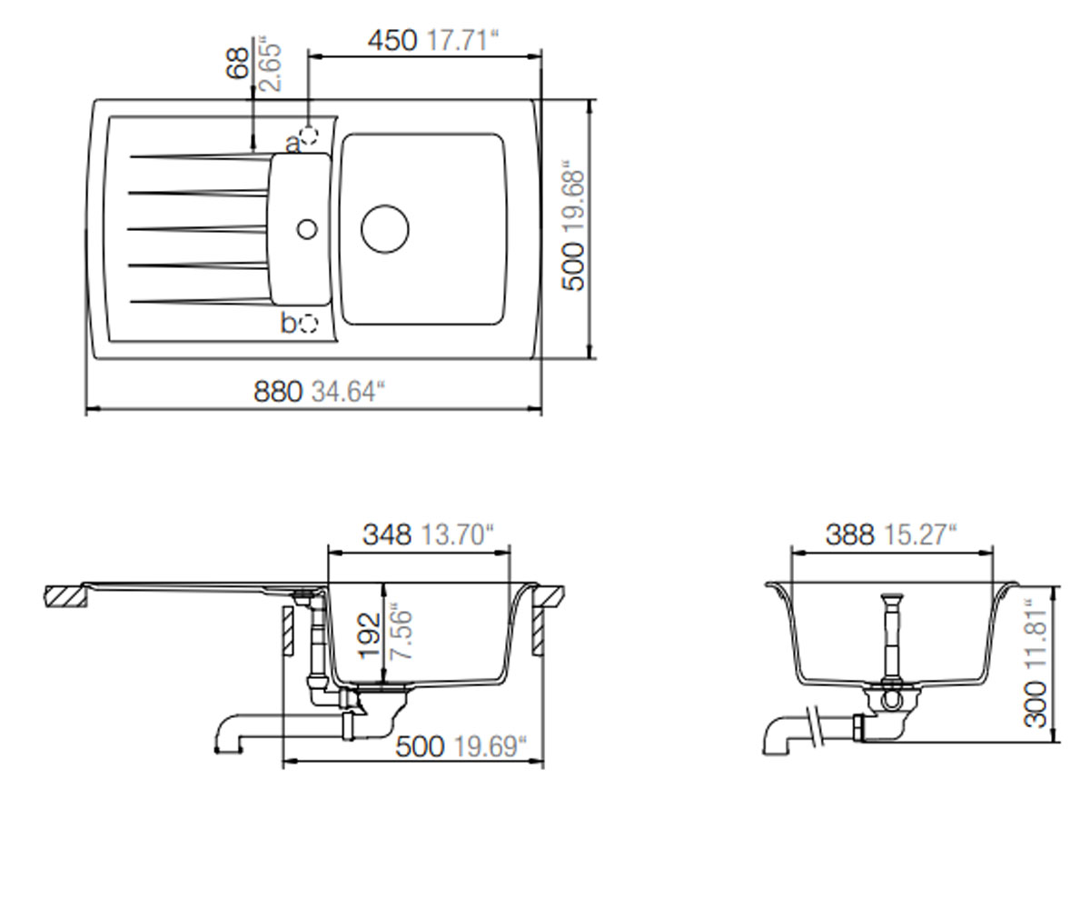 Мойка с крылом  LOTUS D 100 54145087:Чертеж 