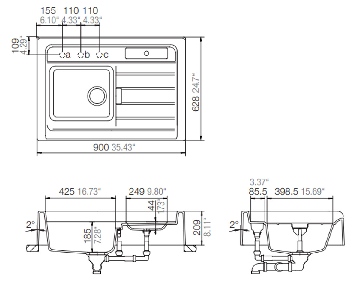 Мойка на полторы чаши  GRANDO M 100 58149089:Чертеж 