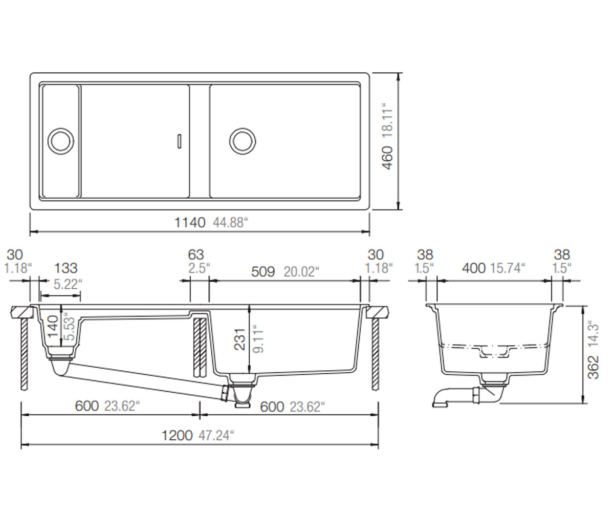 Мойка на полторы чаши  PREPSTATION D 150 60080091:Чертеж 