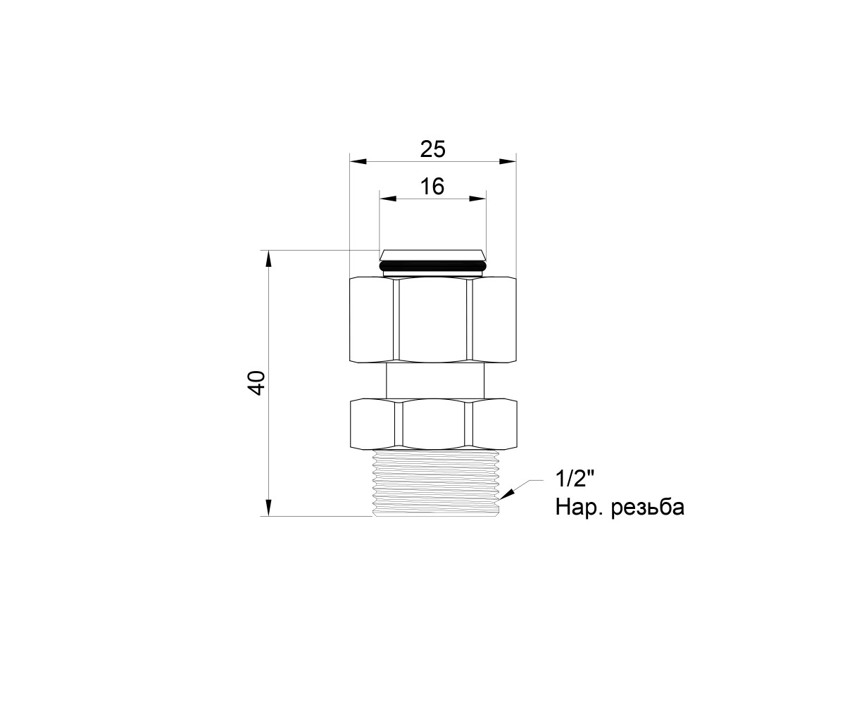 Переходник обжимной SD Plus 16х1/2 нр SD154W1615  SD154W1615:Чертеж 