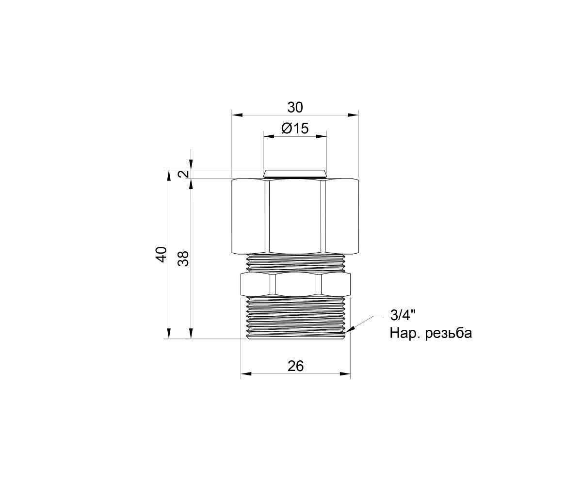 Переходник обжимной SD Plus 20х3/4 нр SD154W2020  SD154W2020:Чертеж 
