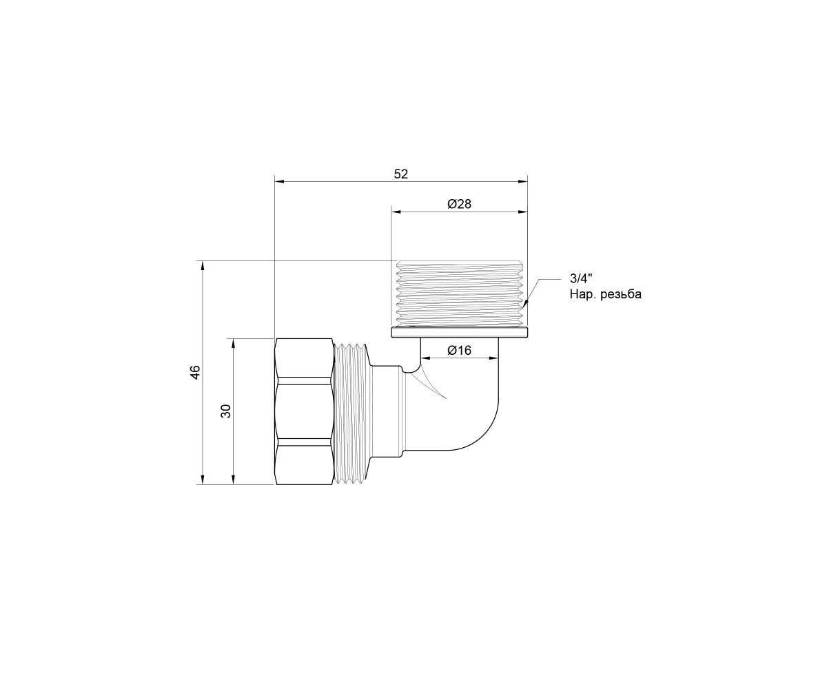 Уголок обжимной SD Plus 20х3/4 нр SD157W2020  SD157W2020:Чертеж 