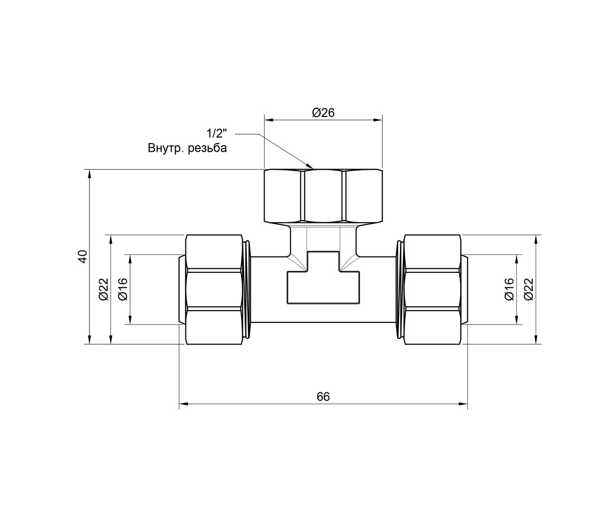 Тройник обжимной SD Plus 16х1/2х16 вр SD159W161516  SD159W161516:Чертеж 