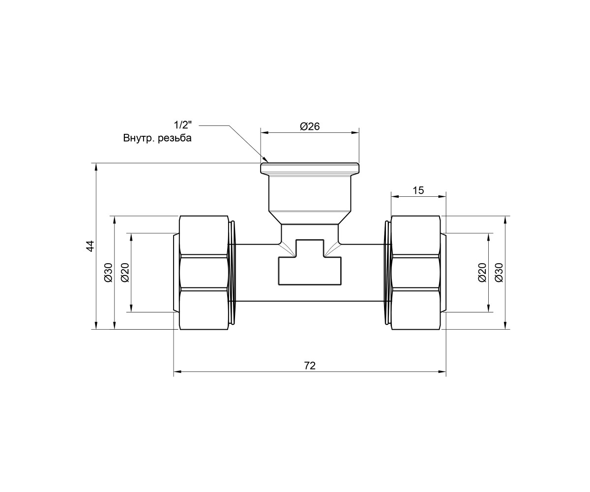 Тройник обжимной SD Plus 20х1/2х20 вр SD159W201520  SD159W201520:Чертеж 