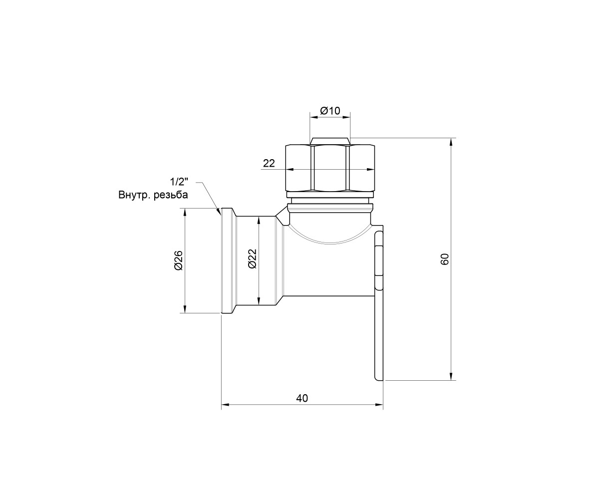 Угол обжимной SD Plus настенный 16х1/2 вр SD162W1615  SD162W1615:Чертеж 