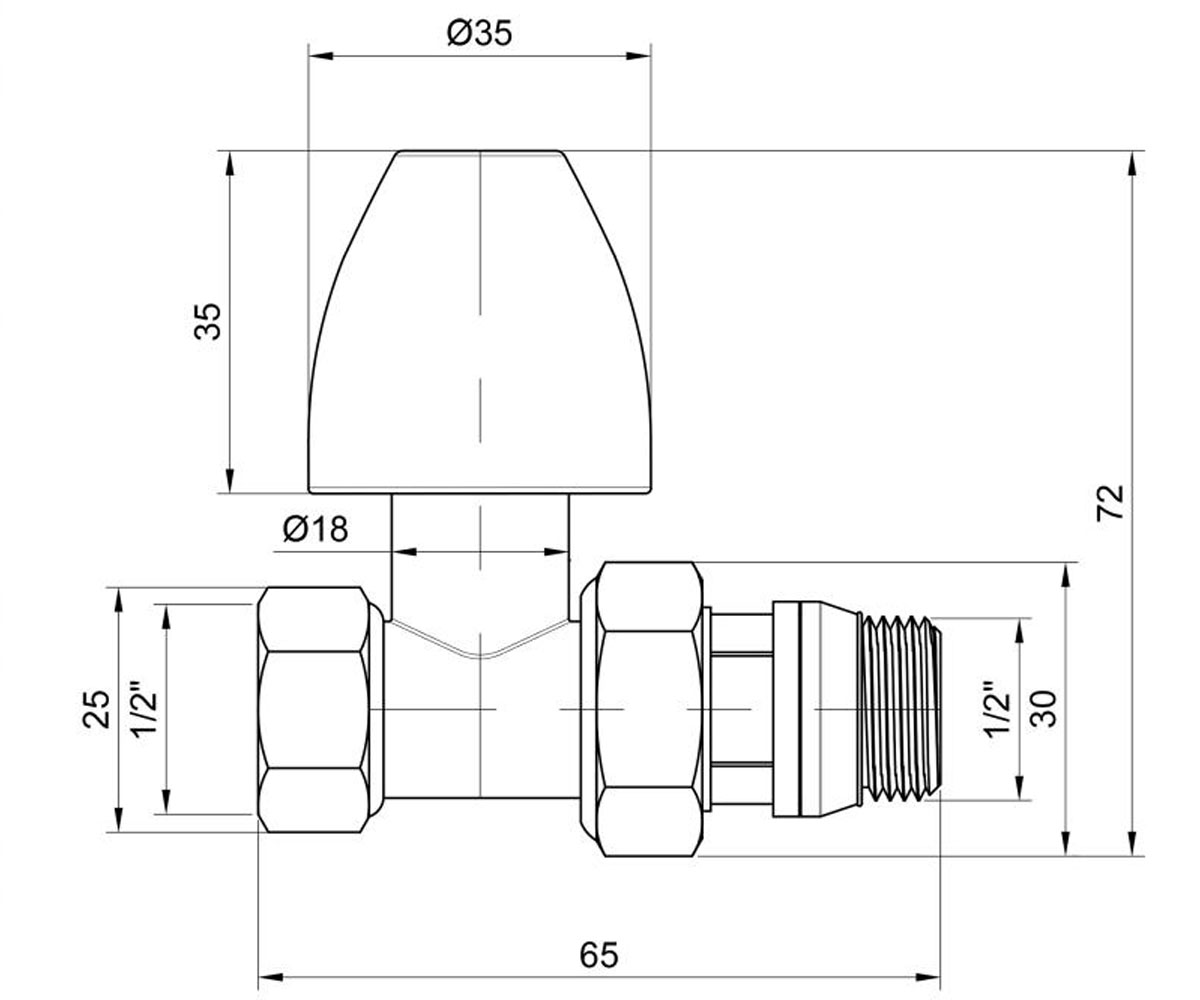 Прямой радиаторный кран 1/2  SD226W15:Чертеж 