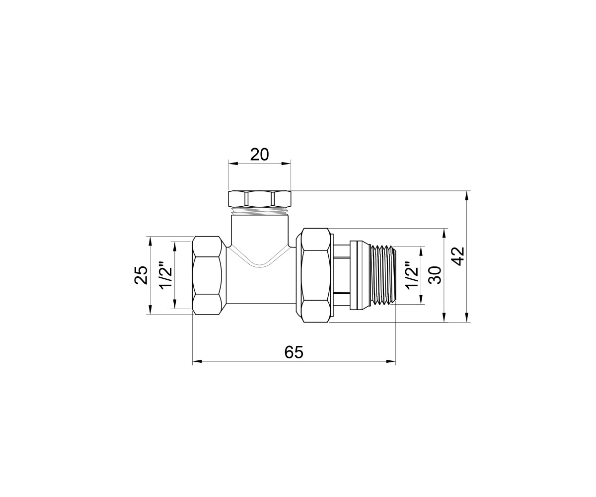 Кран радиаторный SD Plus 1/2 вн с антипротечкой прямой SD227W15  SD227W15:Чертеж 
