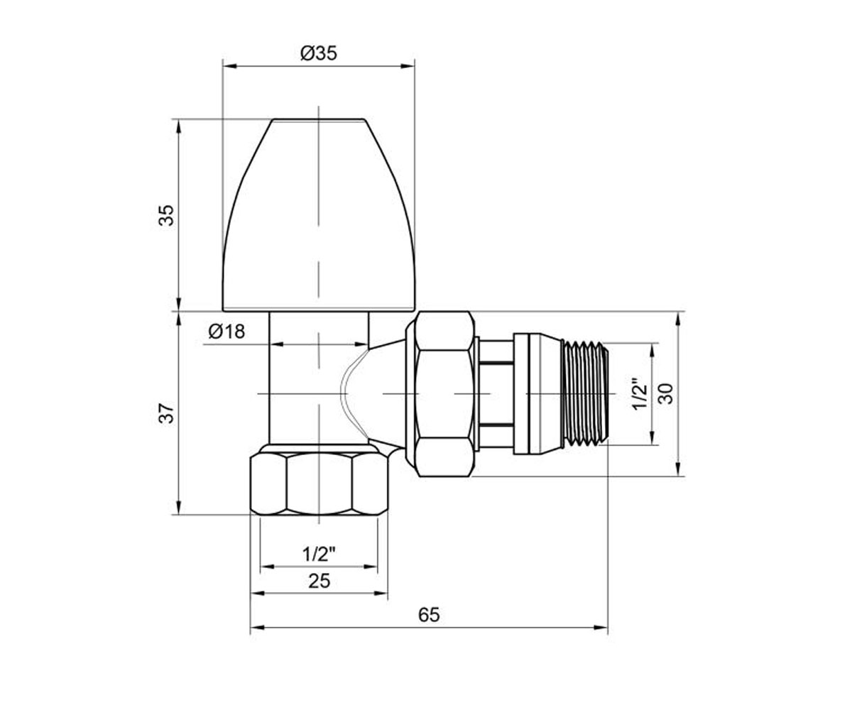 Угловой радиаторный кран 1/2  SD228W15:Чертеж 