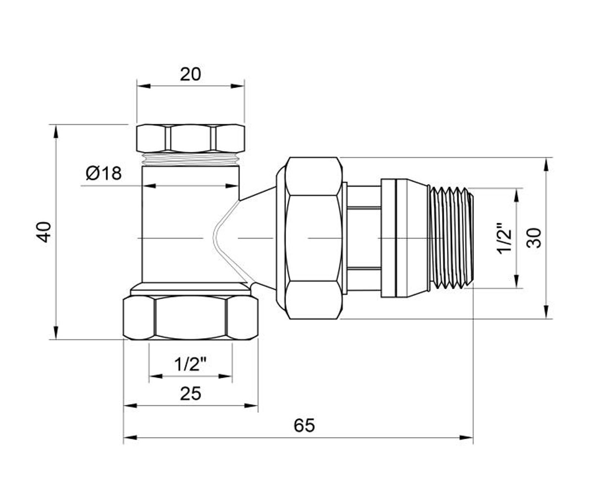 Угловой радиаторный кран 1/2  SD229W15:Чертеж 