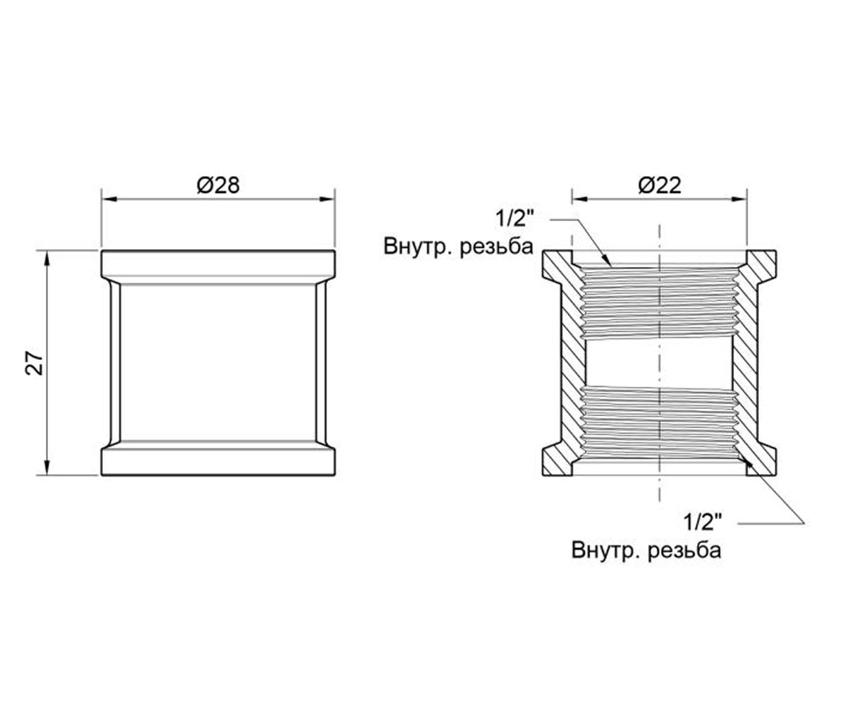 Муфта резьбовая 1/2х1/2  SD40415:Чертеж 