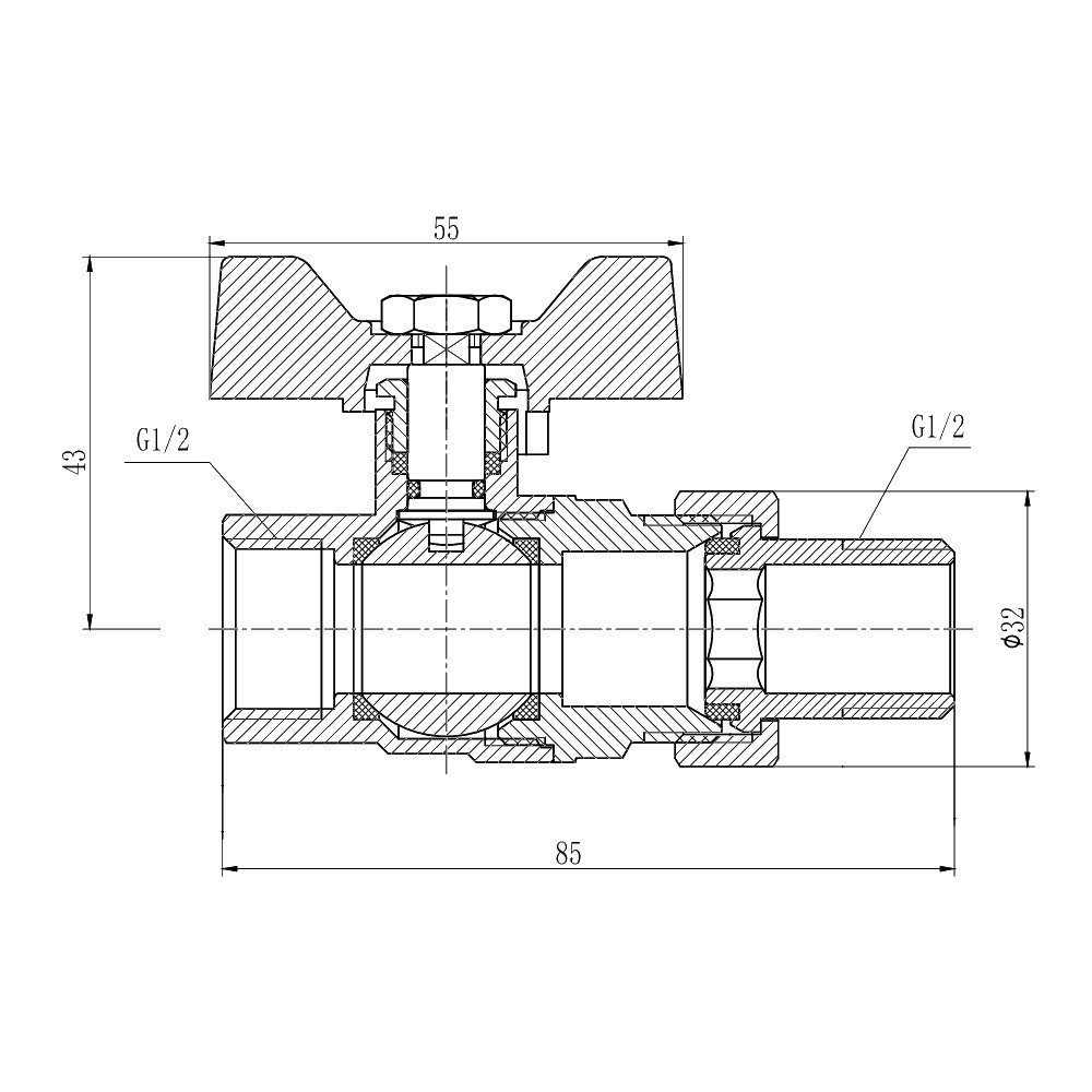 Кран шаровой со сгоном  SF220W15:Чертеж 
