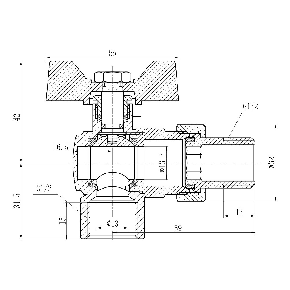 Кран шаровой угловой  SF221W15:Чертеж 