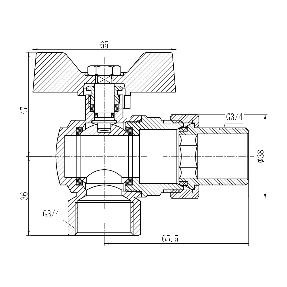 Кран шаровой американка SD Forte 3/4 угловой SF221W20  SF221W20:Чертеж 