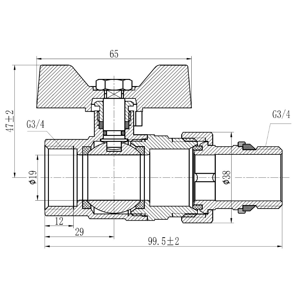 Кран шаровой 3/4  SF222W20:Чертеж 
