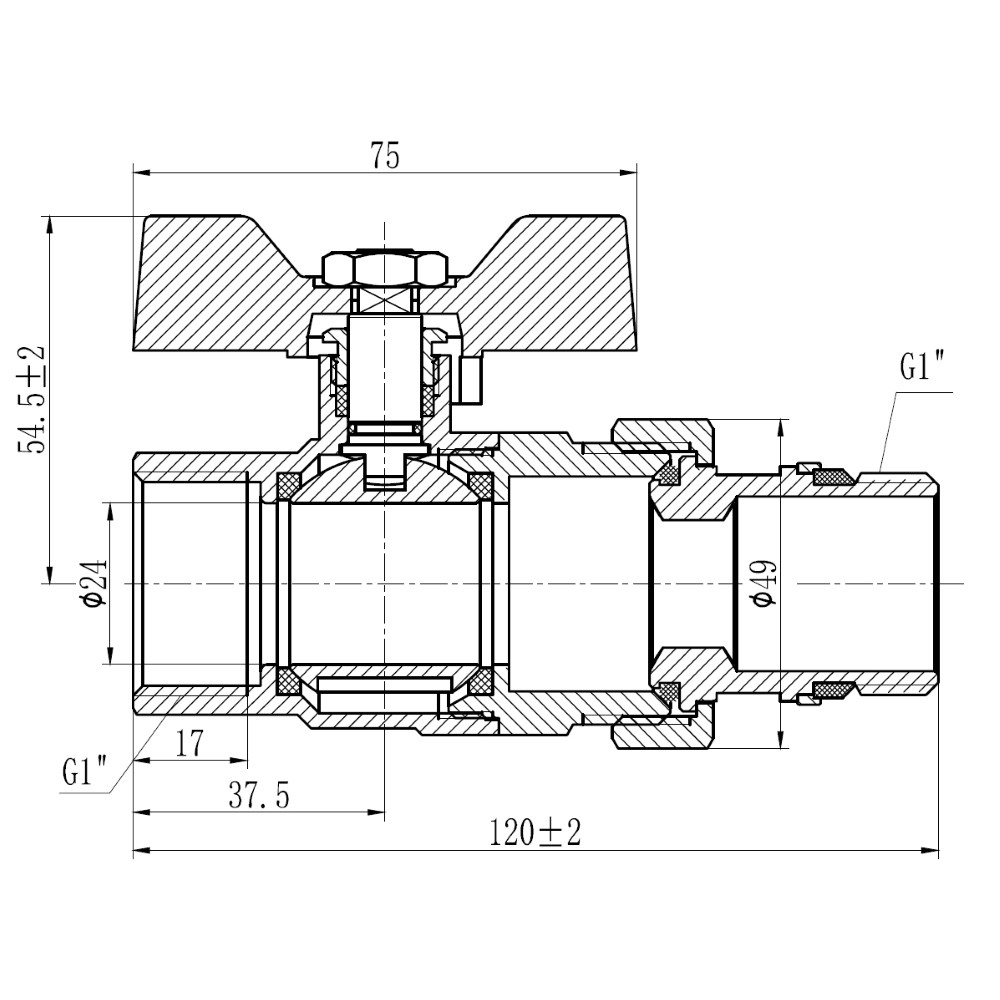 Кран шаровой 1  SF222W25:Чертеж 