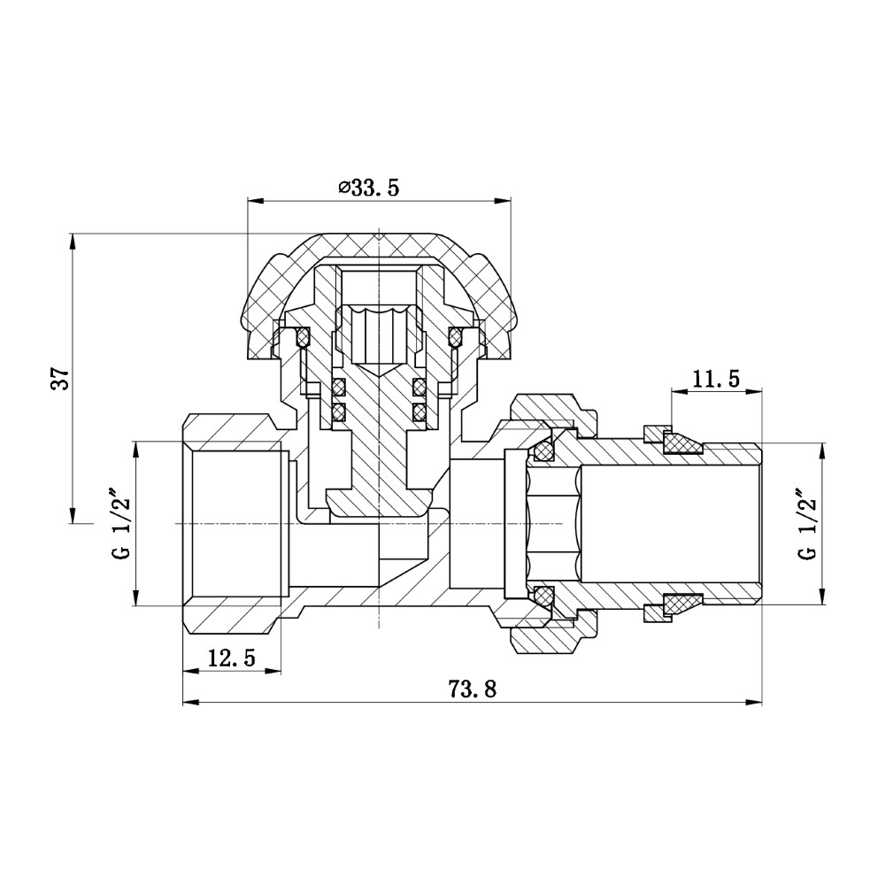 Кран радиаторный SD Forte Powerful 1/2 с антипротечкой прямой SF231W15  SF231W15:Чертеж 
