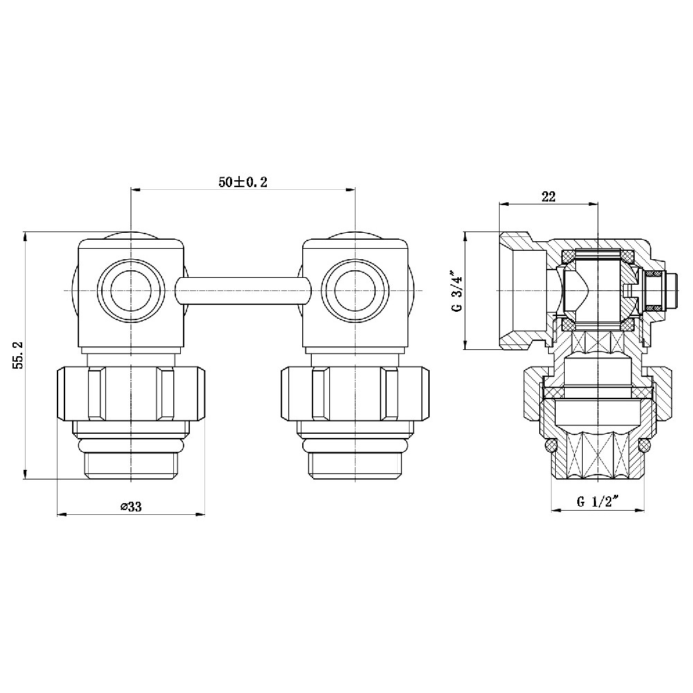Кран для подключения стальных радиаторов  SF250W15:Чертеж 