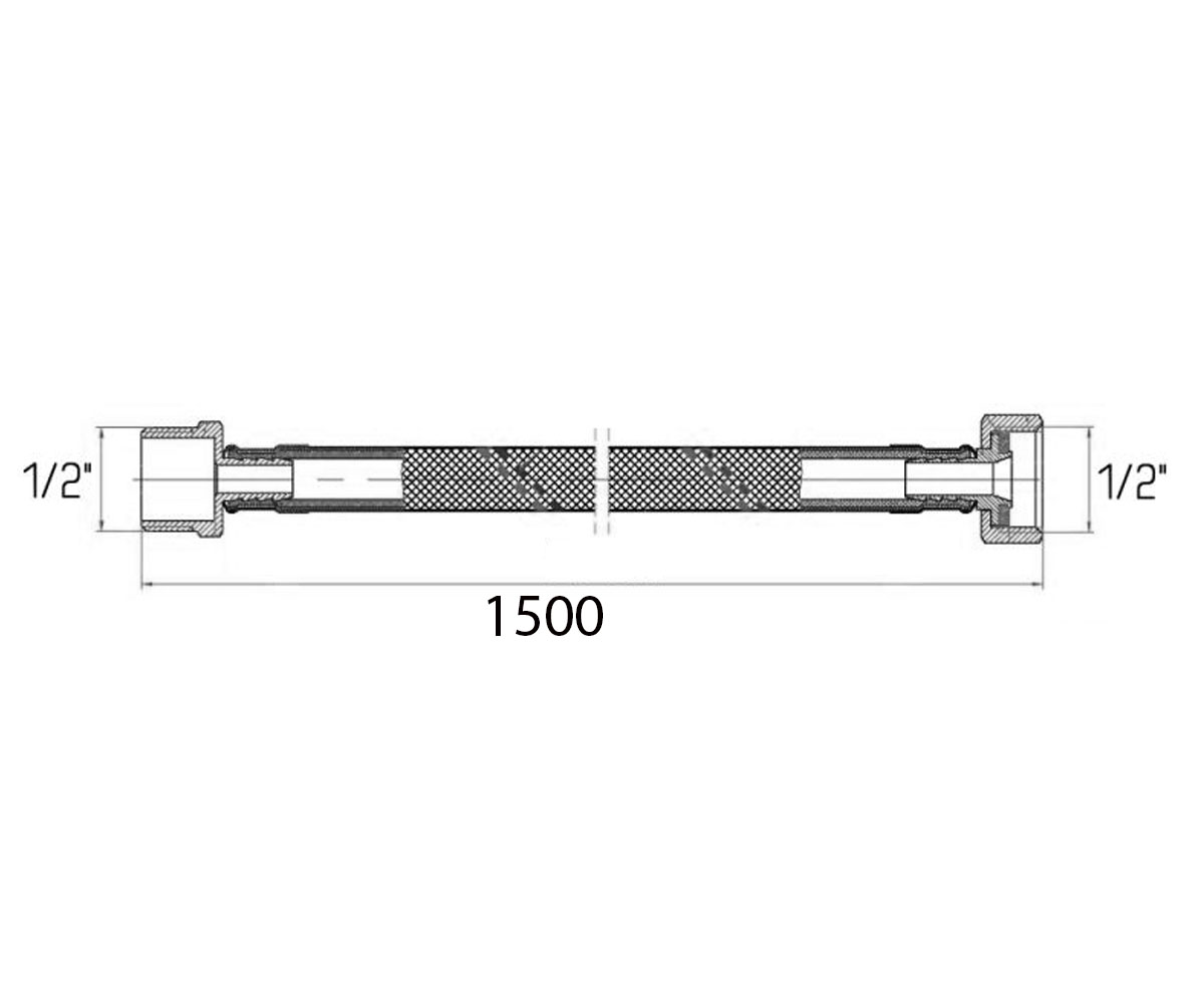 Подводка для воды 1/2х1/2 150 см  SF382W150:Чертеж 