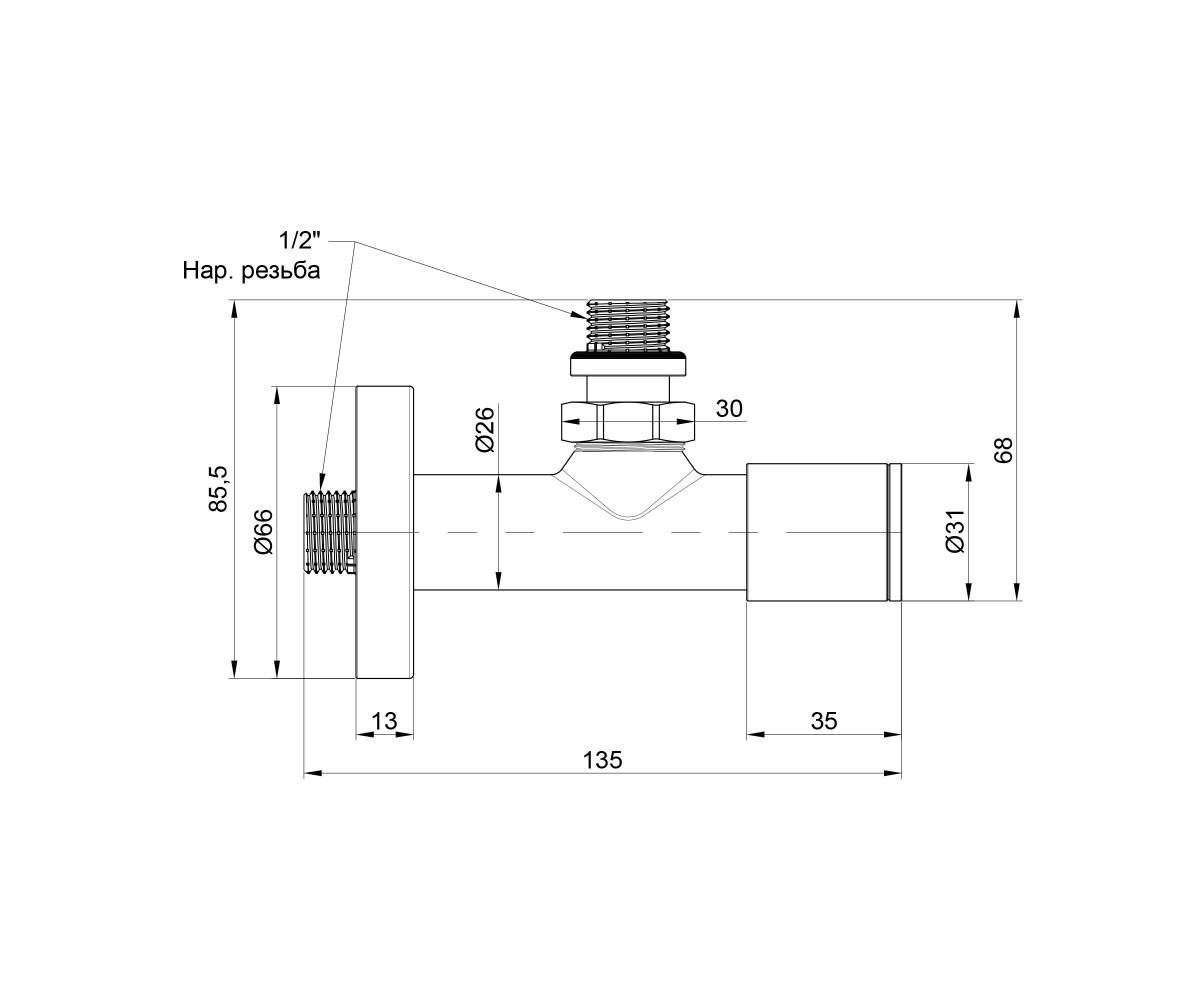 Комплект кранов SD Forte 1/2 нр для полотенцесушителя угловой SF395W15  SF395W15:Чертеж 