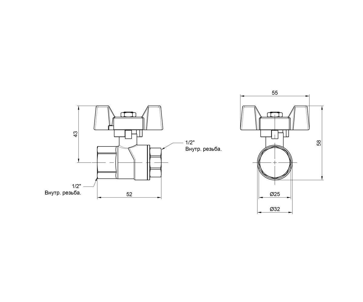 Кран шаровой для воды 1/2  SF602W15:Чертеж 