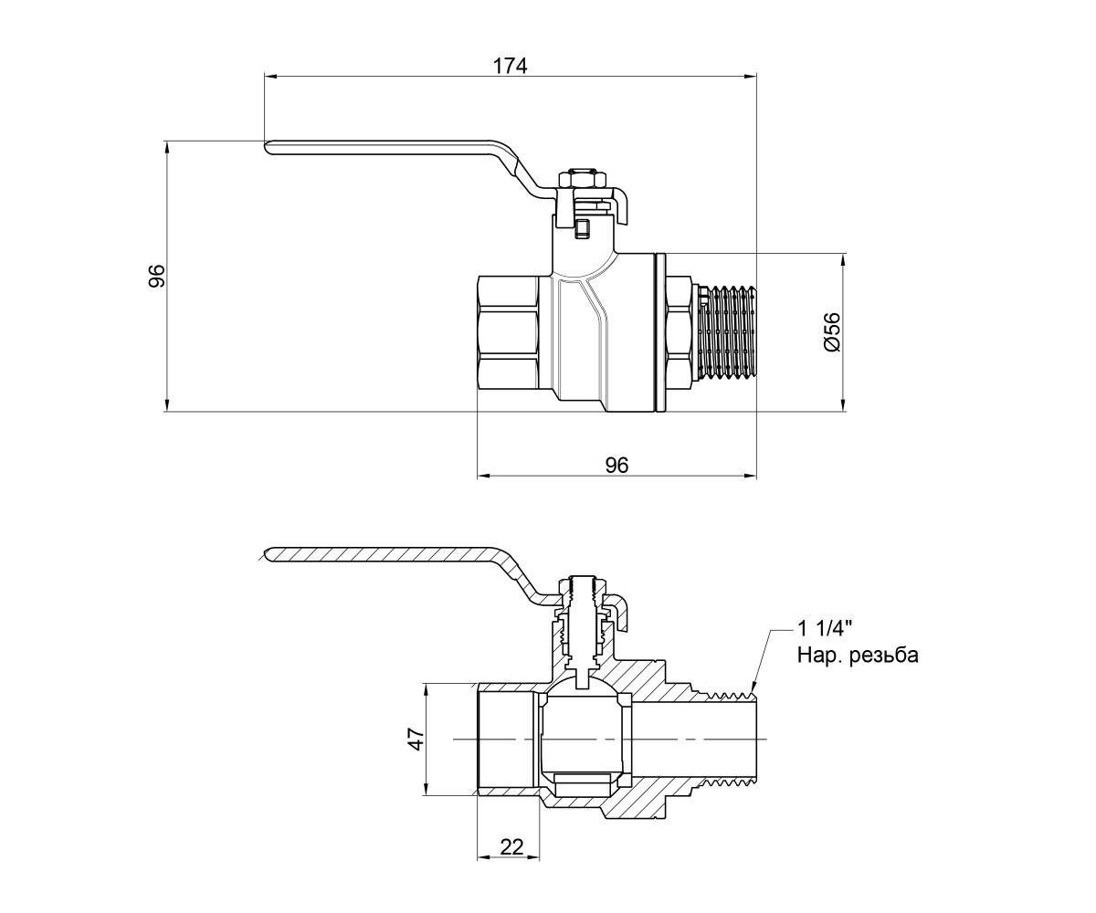 Кран шаровой вн 11/4  SF605W32:Чертеж 
