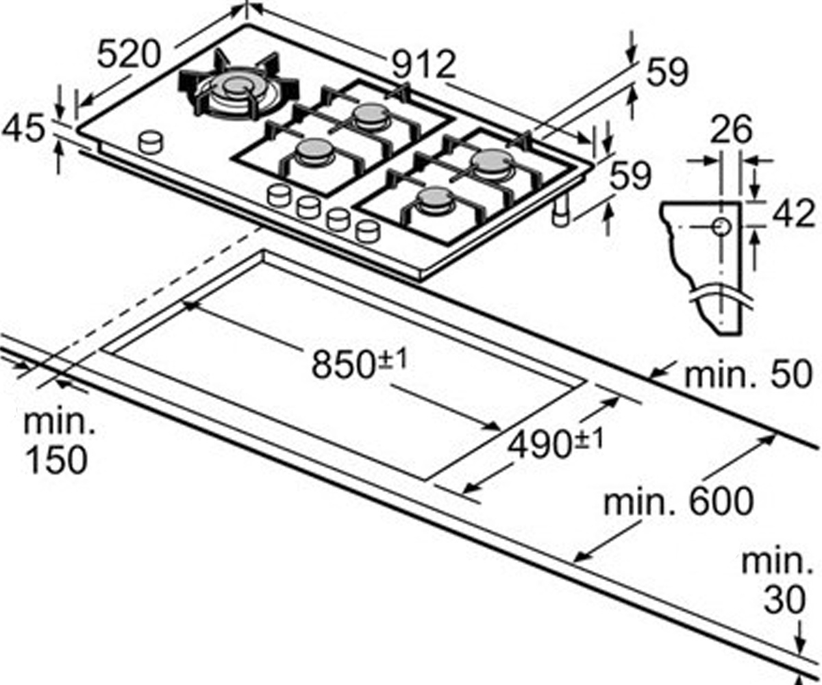 Пятиконфорочная панель  ER926SB70E:Чертеж 