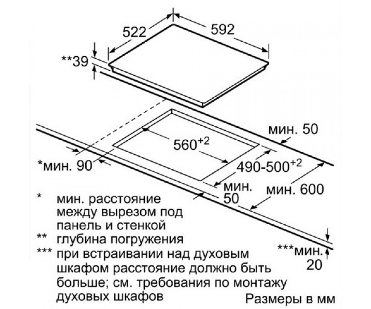 Стеклокерамическая варочная панель  ET651FMP1R:Чертеж 