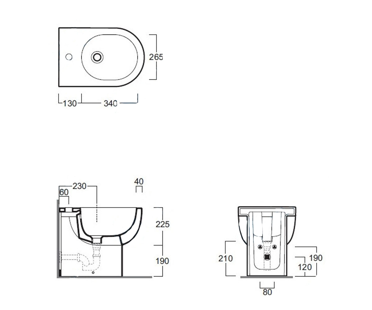 Биде напольное  E-LINE EL04+F88:Чертеж 